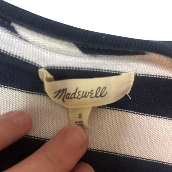 Madewell Navy White Stripe TENCEL Drop Shoulder Crop Tee Top S NWT - Picture 6 of 8